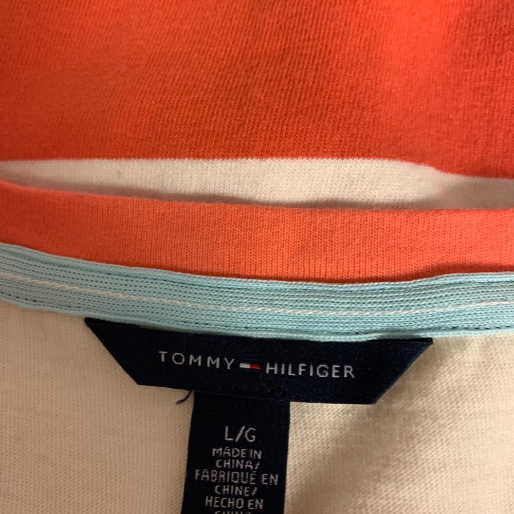 Tommy Hilifger Dress  Orange Stiped Nautical Beach Causal Shift Womens SZ L - Picture 6 of 9